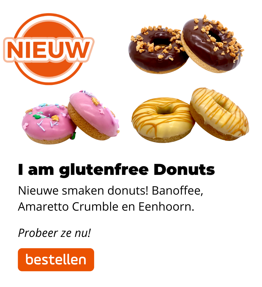 Nieuwe donutsmaken: banoffee, eenhoorn en amaretto crumble